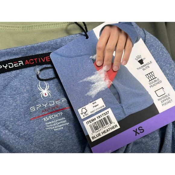 Spyder Active Shirt Womens Sz XS Heather Blue Running Thumb Hole Zip Pockets NEW - Picture 4 of 8